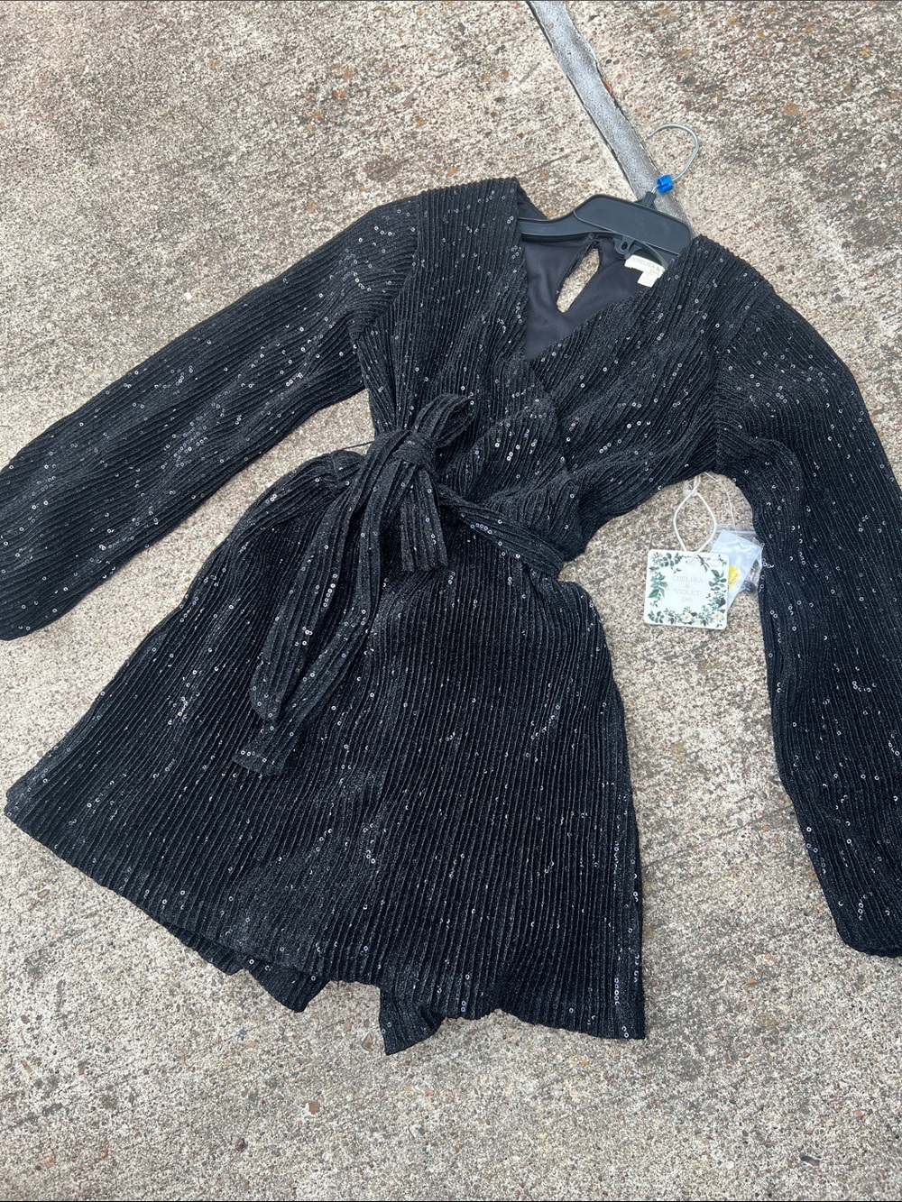 Chelsea & Violet Black Sparkle Pleated Wrap Romper